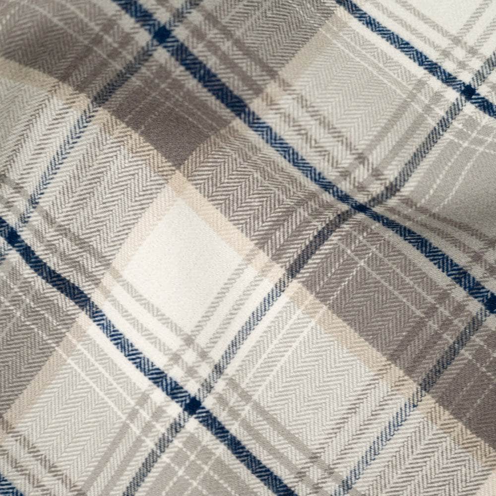 Close up of White and Navy Blue Plaid Organic Flannel 