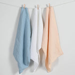Hanging Linen Pillowcases in Blue Mist, White and Pearl